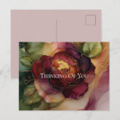 Romantisch rood Bourgondisch Roos Gouden Bloemen Briefkaart (Voorkant / Achterkant)