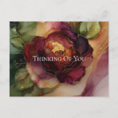 Romantisch rood Bourgondisch Roos Gouden Bloemen Briefkaart (Voorkant)