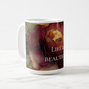Romantisch rood Bourgondisch Roos Gouden Bloemen Koffiemok