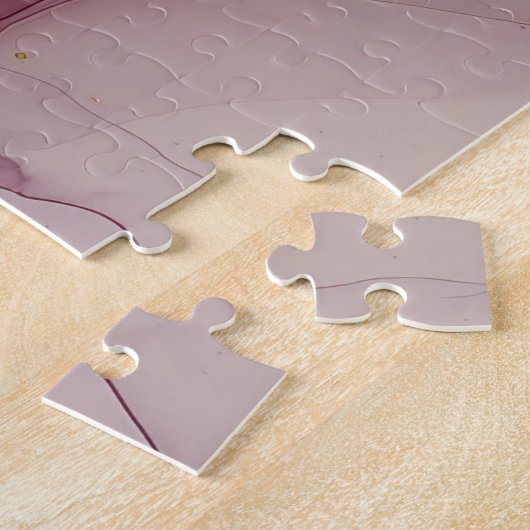 Romantisch rood Bourgondisch Roos Gouden Bloemen Legpuzzel (Zijkant)