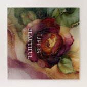 Romantisch rood Bourgondisch Roos Gouden Bloemen Legpuzzel (Horizontaal)