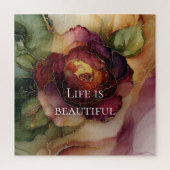 Romantisch rood Bourgondisch Roos Gouden Bloemen Legpuzzel (Verticaal)