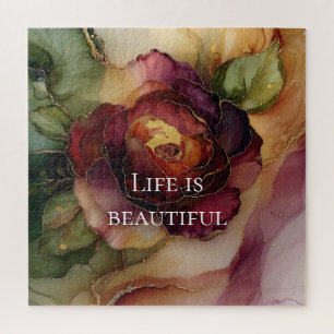 Romantisch rood Bourgondisch Roos Gouden Bloemen Legpuzzel