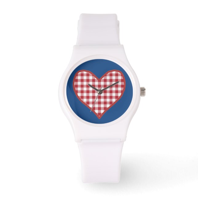 Romantisch Rood Check Gingham Hart Sportief Polsho Horloge (Voorkant)