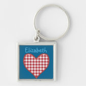 Romantisch Rood Check Gingham Heart Custom Sleutel Sleutelhanger (Voorkant)
