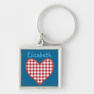Romantisch Rood Check Gingham Heart Custom Sleutel Sleutelhanger