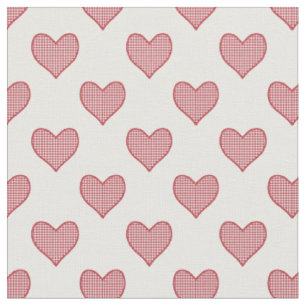 Romantisch Rood Check Gingham Hearts Custom Fabric Stof