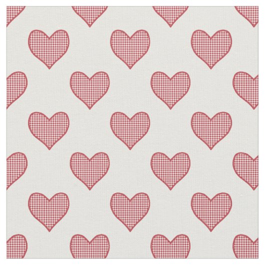 Romantisch Rood Check Gingham Hearts Custom Fabric Stof (Close Up)
