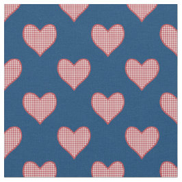 Romantisch Rood Check Gingham Hearts Custom Fabric Stof