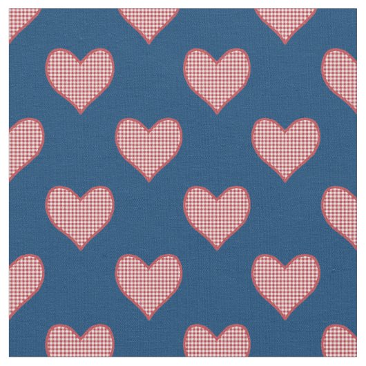 Romantisch Rood Check Gingham Hearts Custom Fabric Stof (Close Up)