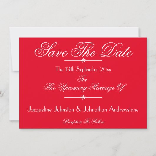 Romantisch rood chic script bruiloft opslaan van d aankondiging (Voorkant)