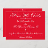 Romantisch rood chic script bruiloft opslaan van d aankondiging (Voorkant / Achterkant)