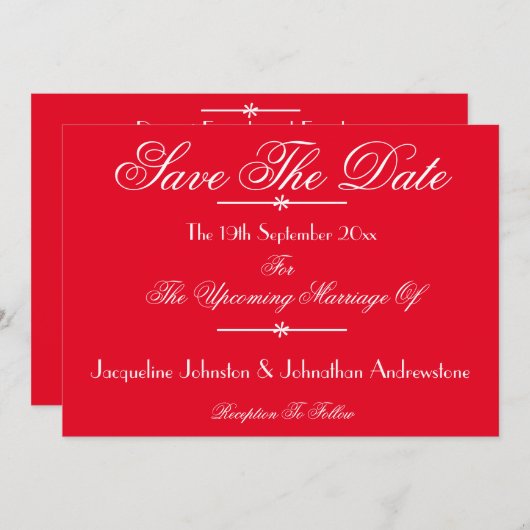 Romantisch rood chic script bruiloft opslaan van d aankondiging (Voorkant / Achterkant)