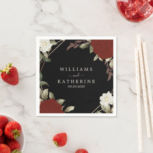 Romantisch rood Diep roos Bloemen Winter zwart bru Servet (Insitu)