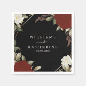 Romantisch rood Diep roos Bloemen Winter zwart bru Servet (Voorkant)