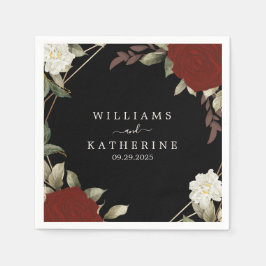 Romantisch rood Diep roos Bloemen Winter zwart bru Servet