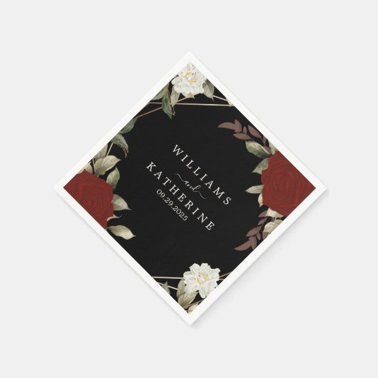 Romantisch rood Diep roos Bloemen Winter zwart bru Servet (Hoek)