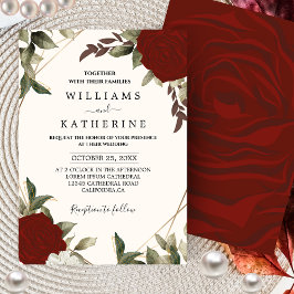 Romantisch rood Diepe kleur roos Floral Winter bru Kaart