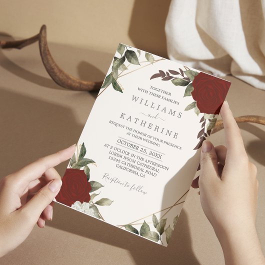 Romantisch rood Diepe kleur roos Floral Winter bru Kaart