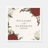 Romantisch rood Diepe kleur roos Floral Winter bru Servet (Voorkant)