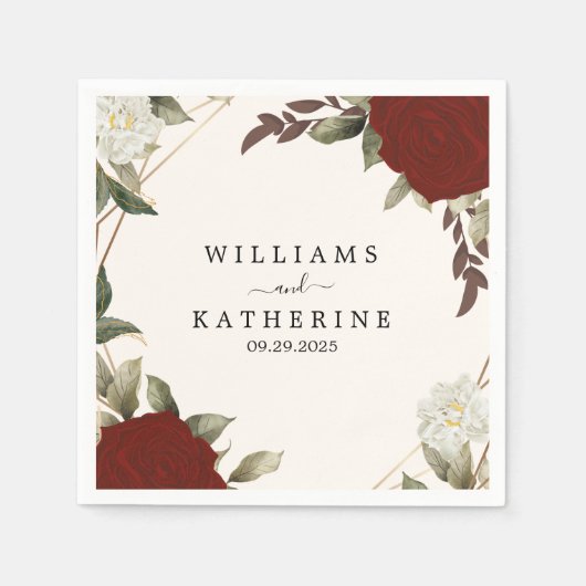 Romantisch rood Diepe kleur roos Floral Winter bru Servet (Voorkant)