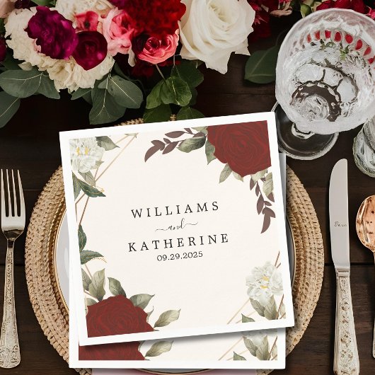 Romantisch rood Diepe kleur roos Floral Winter bru Servet