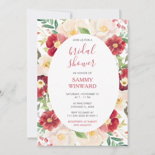 Romantisch rood en crème bloemen Vrijgezellenfeest Kaart (Voorkant)