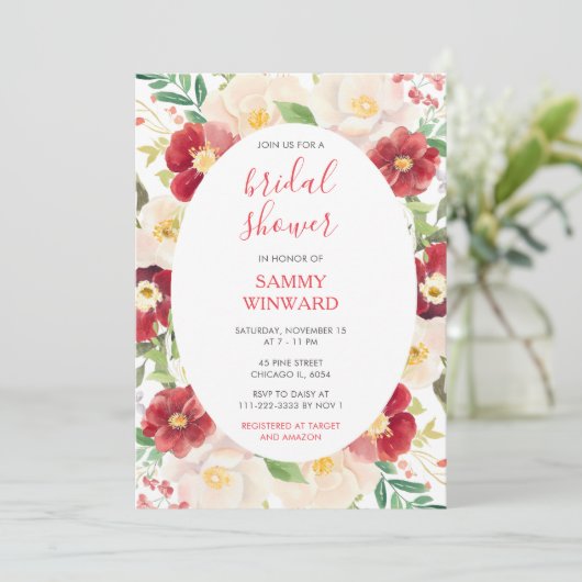 Romantisch rood en crème bloemen Vrijgezellenfeest Kaart (Staand voorkant)