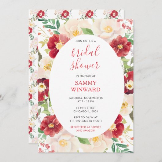 Romantisch rood en crème bloemen Vrijgezellenfeest Kaart (Voorkant / Achterkant)