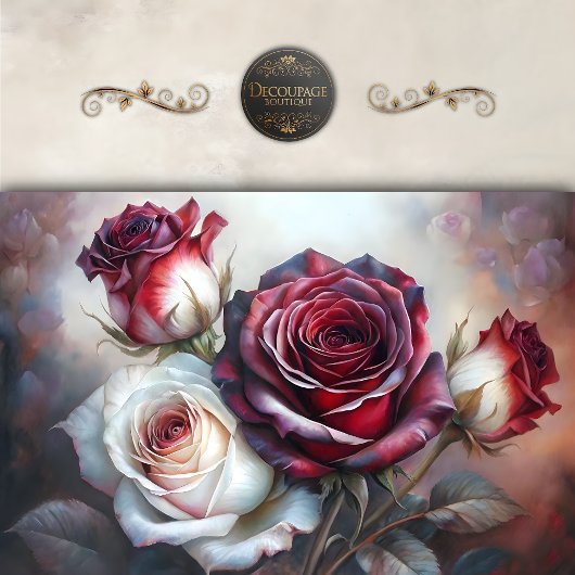 Romantisch rood en ivoor rozenboeket decoupage tissuepapier