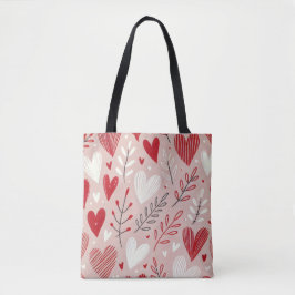 Romantisch rood en roze hartpatroon Canvas tas