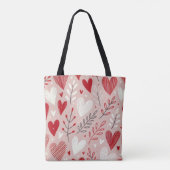 Romantisch rood en roze hartpatroon Canvas tas (Achterkant)