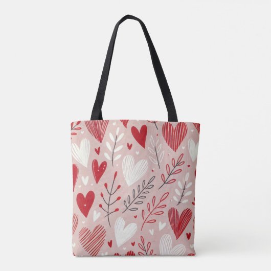 Romantisch rood en roze hartpatroon Canvas tas (Achterkant)