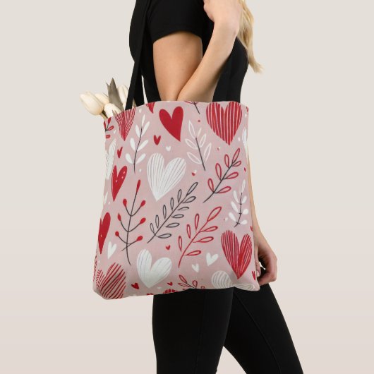 Romantisch rood en roze hartpatroon Canvas tas (Dichtbij)