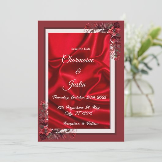 Romantisch rood en wit Save the Date - Valentijn's Kaart (Staand voorkant)