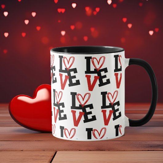 Romantisch rood en zwart patroon Love Design Mok