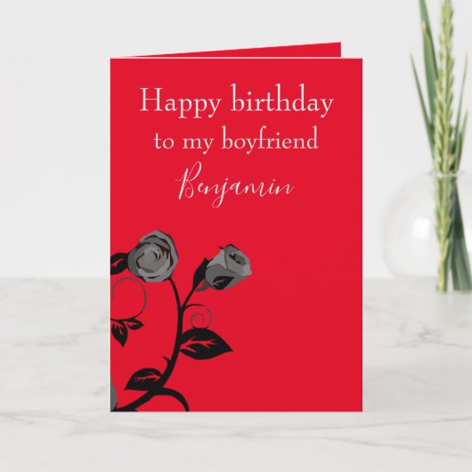 Romantisch rood en zwart Roos Verjaardag van vrien Kaart (Voorkant)