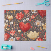 Romantisch Rood & Goud Bloemen & Harten Decoupage Tissuepapier (Craft)