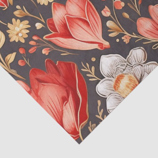 Romantisch Rood & Goud Bloemen & Harten Decoupage Tissuepapier (Detail)