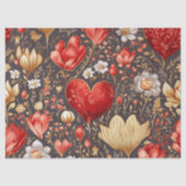 Romantisch Rood & Goud Bloemen & Harten Decoupage Tissuepapier (Voorkant)