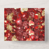 Romantisch Rood Goud Glitzy Hearts Wedding All In One Uitnodiging (Achterkant)