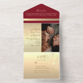 Romantisch Rood Goud Huwelijk All In One Uitnodiging (Binnen)