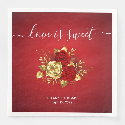 Romantisch Rood & Goud Roos Trouwdiner servetten (Voorkant)