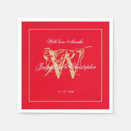 Romantisch rood & goud trouw elegant monogram papi servet