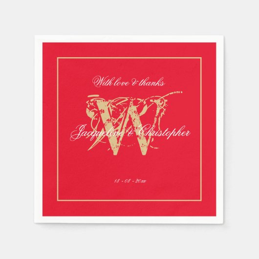 Romantisch rood & goud trouw elegant monogram papi servet (Voorkant)