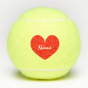 Romantisch rood hart, aangepaste naam geel tennisballen