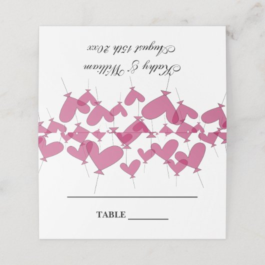 Romantisch rood hart ballon thema aangepaste bruil plaatskaartje (Buitenkant ongevouwen)