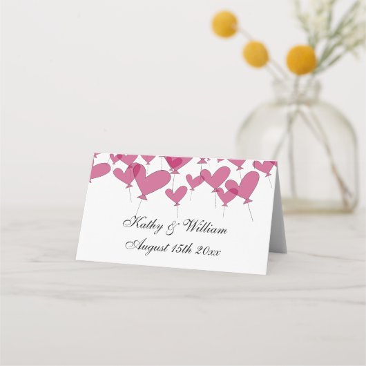 Romantisch rood hart ballon thema aangepaste bruil plaatskaartje (Achterkant)