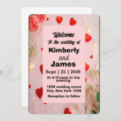 Romantisch rood hart en Roos huwelijksuitnodiging Kaart (Voorkant / Achterkant)