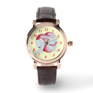romantisch rood hart gebonden aan witte boog horloge